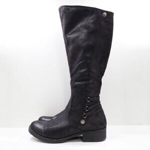 BareTraps Ornella Black Faux Leather 1.5" Block Heel Knee-High Boots - 10